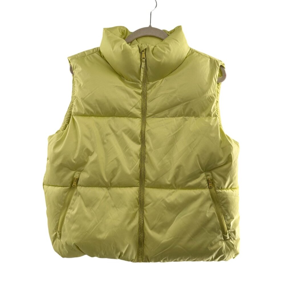 Old Navy‎ Citrine Yellow Puffer Vest M Recycled Lightweight Quilted Outdoor Warm